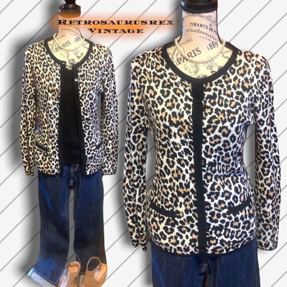 Vintage Leopard Print Cardigan Sweater Rockabilly Pinup, Medium - Picture 1 of 9